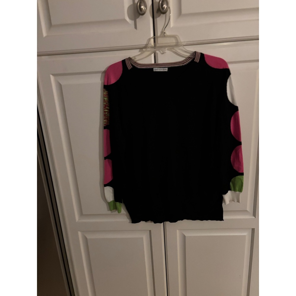 Zaket & Plover Womens Silk Blend Polka Dot Knit Sweater Black Pink Large